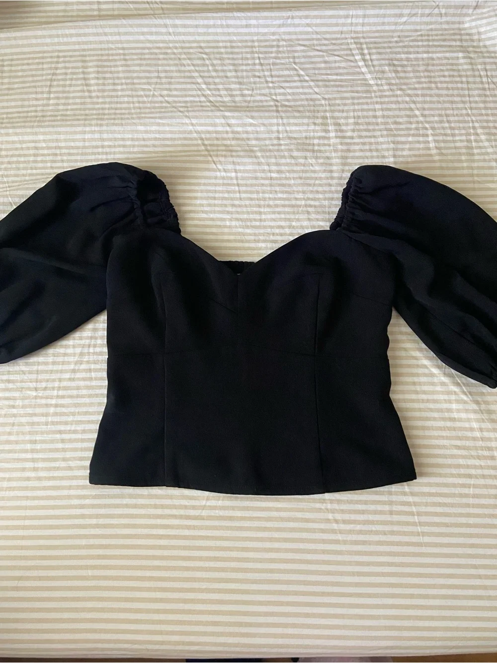 Abercrombie & Fitch Black Puff-Sleeve Sweetheart Crop Blouse Top Size XS